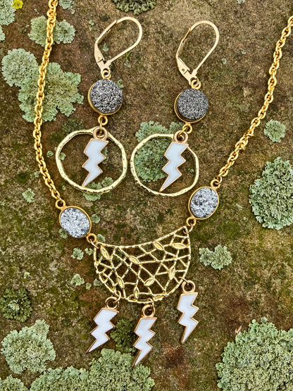 Storm Cloud Necklace + High Voltage Earrings