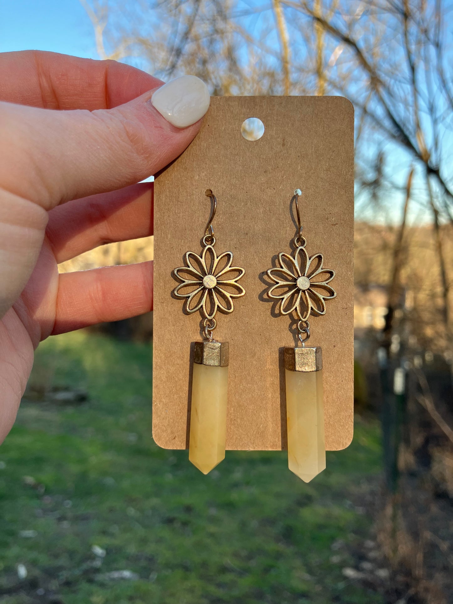 Yellow Aventurine Pillar Earrings