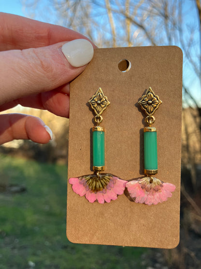 Chrysoprase Chrysanthemum Earrings