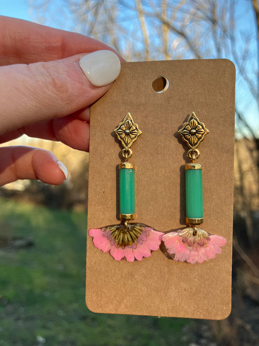 Chrysoprase Chrysanthemum Earrings