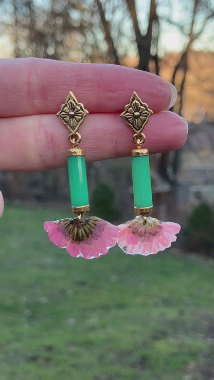 Chrysoprase Chrysanthemum Earrings