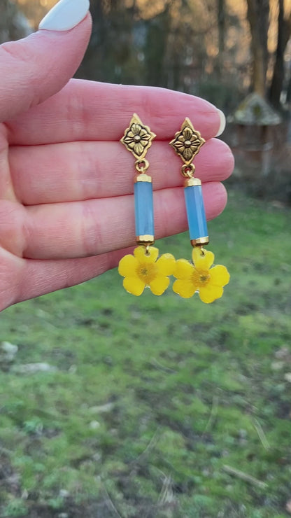 Blue Chalcedony Buttercup Earrings